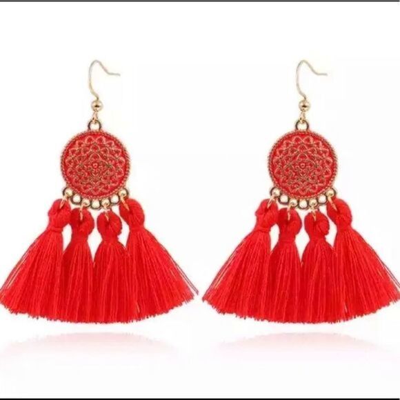 𝅺Red tassel earrings - Picture 1 of 1